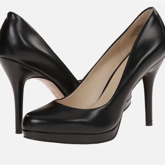 Nine West Black Leather Platform Heels Size 9 - Picture 1 of 9